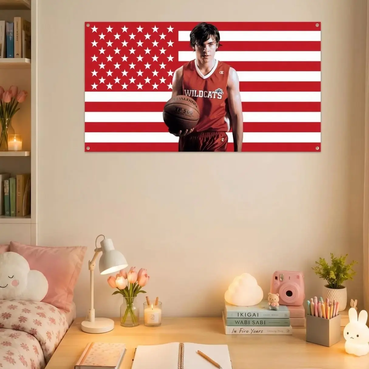 Troy Bolton USA Flag Wall Tapestry, High School Musical Wall Flag, Zac Efron Bedroom Decor, Disney Fan Gift