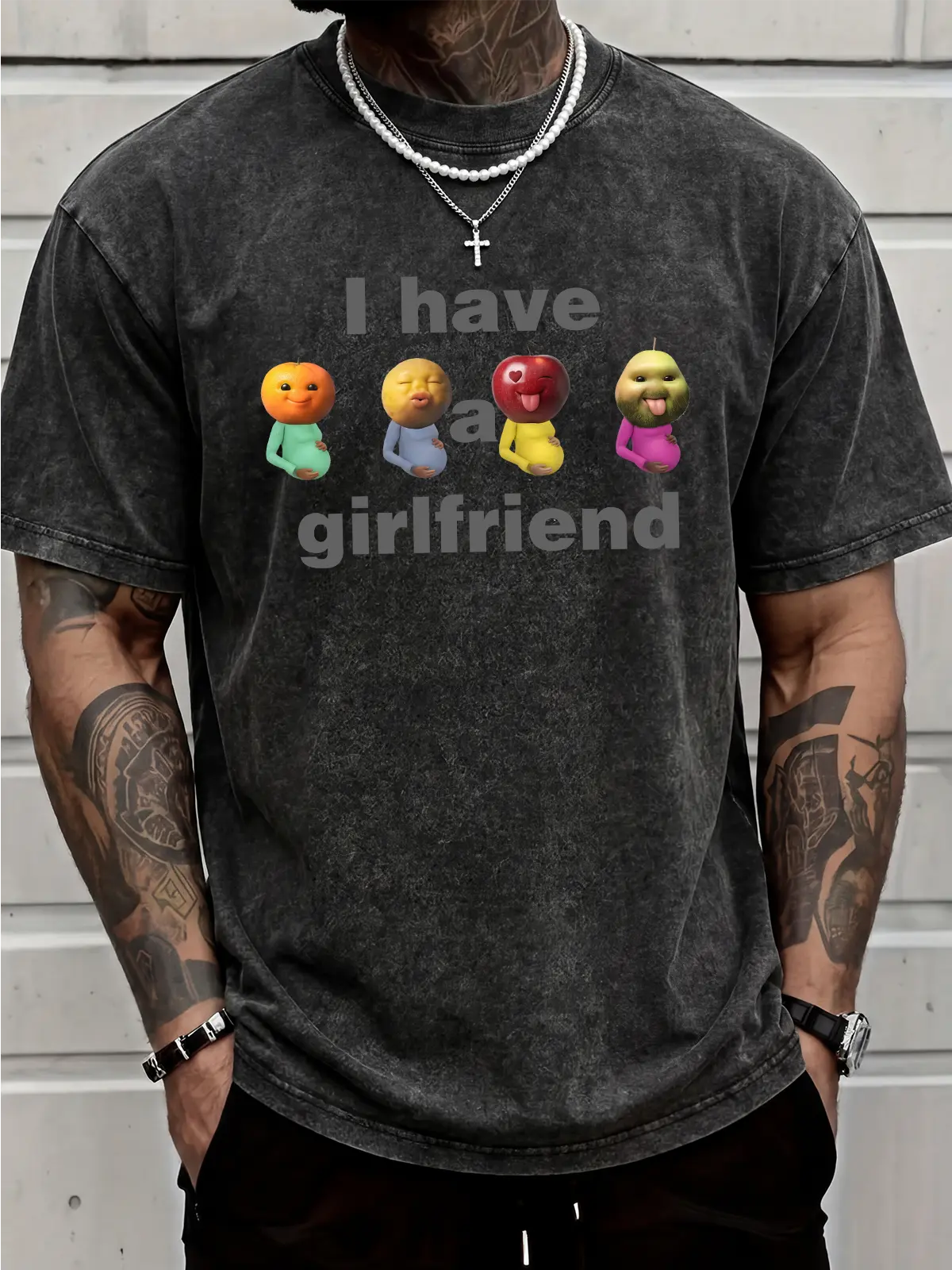 Unisex Funny Meme Shirt I Have A Girlfriend Fruit Head Viral Casual Streetwear Top | Mens Washed Cotton Weirdcore Tee for Daily Outfit Funny Meme Tee Top Gift