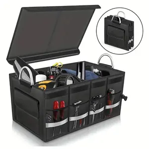 Car Trunk Storage Box, Portable Large Capacity Folding Covered Tool Storage Box, Multifunctional Car Organizer for Car Home Office