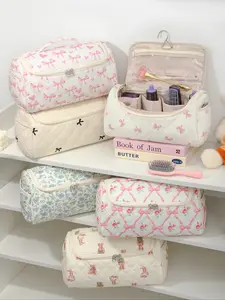 Large Capacity Quilted Cosmetic & Hair Dryer Organizer Bag, Portable Travel Toiletry Storage Case with Multi-Pockets