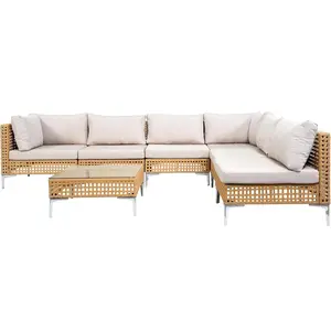 Third choice 7-Piece Outdoor Wicker Sectional Sofa Set – Modular Patio Furniture with 4 Armless Chairs, 2 Corner Chairs, Coffee Table, Cushions & Pillows, All-Weather PE Rattan, Backyard/Garden/Deck​