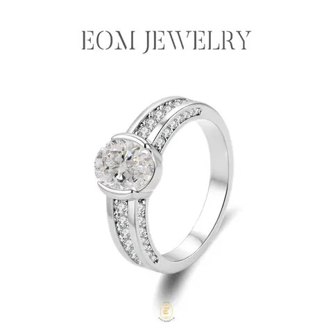 EOM Moissanite Waterproof 1.5ct Vintage Fortune Glow Oval Ring Silver-Plated Wedding Engagement Anniversary Valentine's Day Romantic Elegant Gift Daily Wear for Women