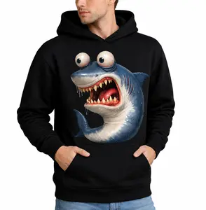 Funny Big-Eyed Shark Hoodie Unisex Graphic Pullover with Kangaroo Pocket for Casual Fun-Filled Fashion