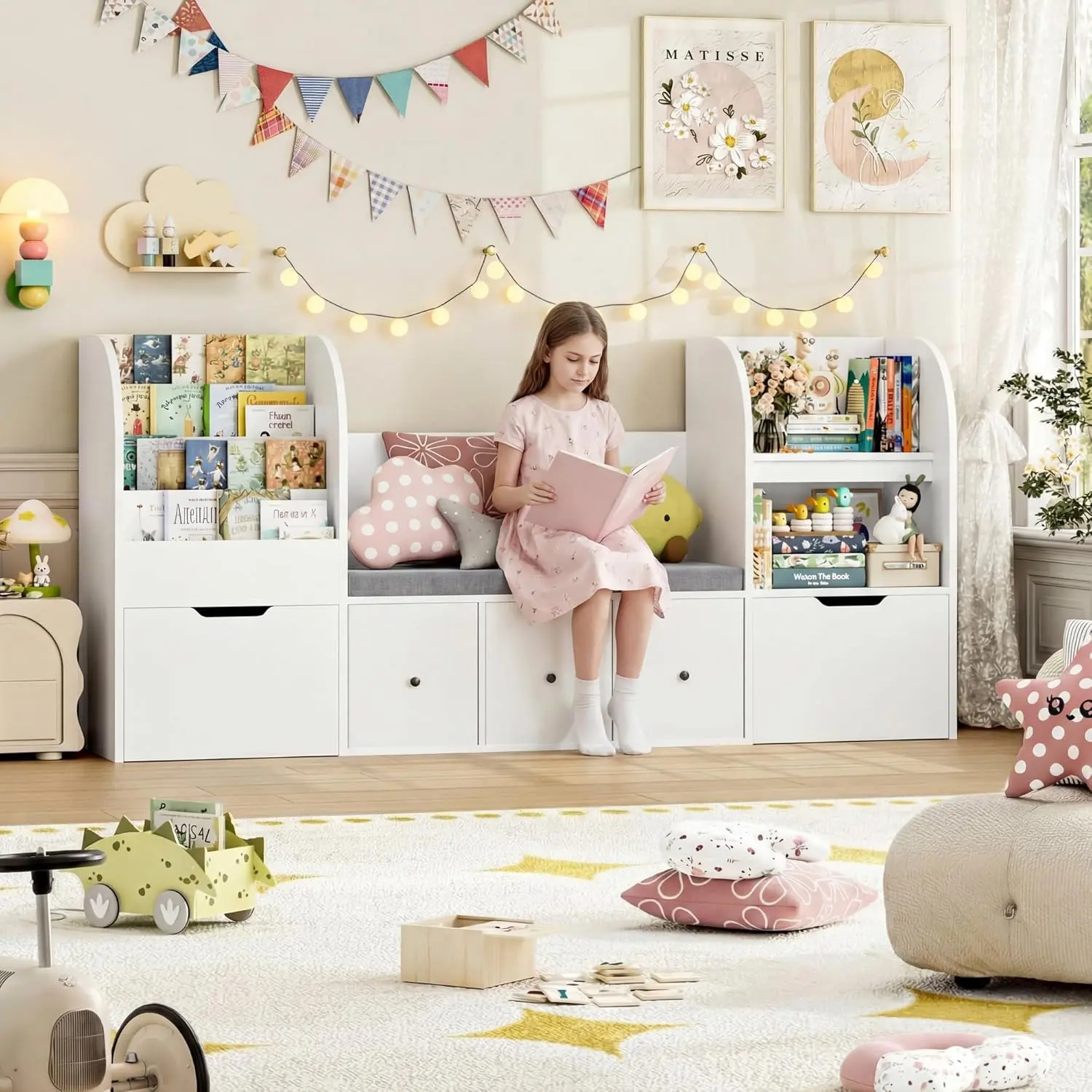 Kids' Book Nook with Storage Drawers and Shelves for Reading and Organization
