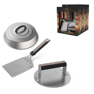 BLACKSTONE 8060761 Heavy Duty Stainless Steel Burger Kit - Handy Solid Metal Barbecue Utensils with Seasoning Tool for Outdoor Grilling