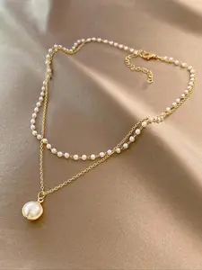 Faux Pearl Pendants Necklace for Women for Gift, Double Layered Necklace, Fashion All-match Accessory, Trendy Jewelry for Daily Wear