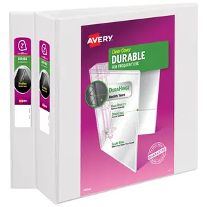 Avery Durable View 3 Ring Binders, 2 Inch Slant Rings, 2 White Binders (46041)