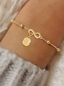 Stainless Steel Letter Infinity Symbol Bracelet, Stylish Minimalist Zircon Inlaid Pendant for Women, All Seasons Casual Jewelry