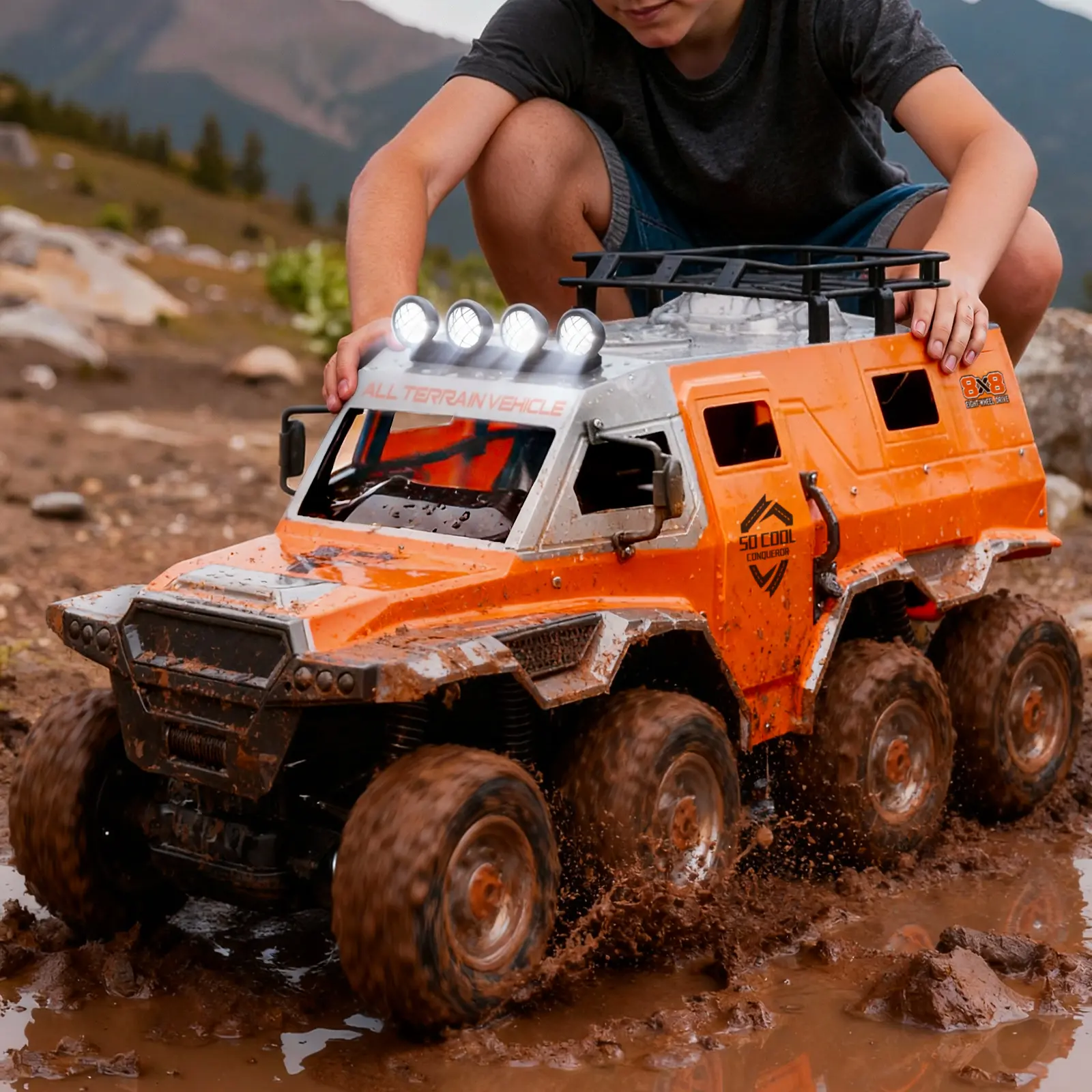 Veeniix V999 Amphibious Remote Controller Car - 1:10 Large 8x8 Monster Truck with Advanced 4-Motor 8x8 Drive System, All-Terrain Waterproof RC Truck Toy Gift for Adventurers Ages 14+ with Amphibious Performance