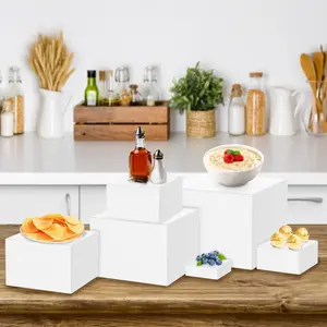 6 Pcs Acrylic Box with Hollow Bottom 6 Different Sizes Buffet Risers Stackable Buffet Stands Reusable Food Stands Multifunctional Food Display Risers for Party Buffet Table Ornaments Decor