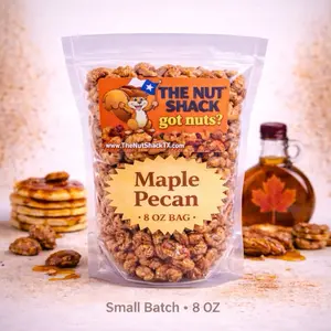8oz- bag- Maple Roasted Pecans – German Roasted Nuts, Texas Made Snack! -8oz bag