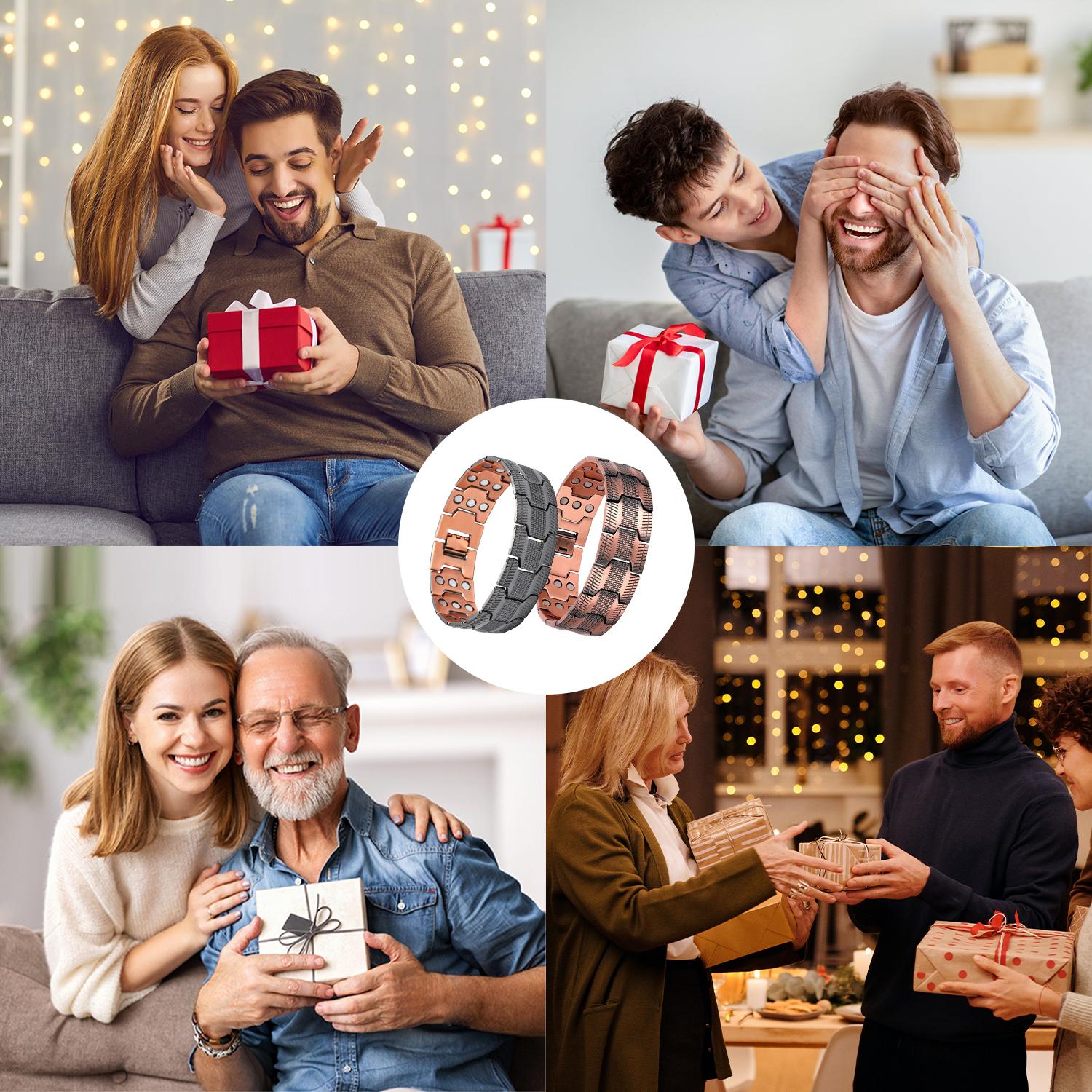 3x Men's Copper Bracelet Triple Super Magnet, Magnetic Bracelet with Adjustable Size Tool, Relieves Joint Pain and Improves Energy Circulation  Strong Magnetic Bracelet Men's Valentine's Day Father's Day Jewelry Gift