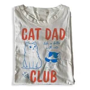 CAT DAD CLUB Printed Design Unisex Vintage Crew Neck Regular Fit Cotton Fabric Casual Comfort Breathable Short Sleeve Funny T-shirts Fashion Men&Women's Top for Daily Wear 122402