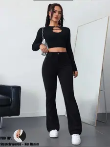 Women's High-Waisted Slim Fit Warm Fitted Pants, Casual Long Regular Leggings, Fall & Winter Essential, Comfortable Daily Wear