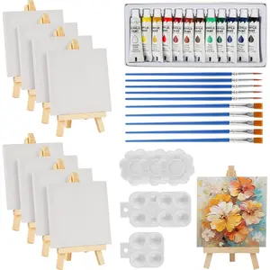 44 pieces mini art painting set, including 4x4 inch canvas, brushes, color palette, and pigments, DIY crafts, birthday gifts