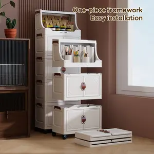 Foldable Storage Cabinet 36cm*25cm/46cm*28cm, Durable Plastic Organizer with Wheels, Easy Assembly, Ideal for Home & Gifts