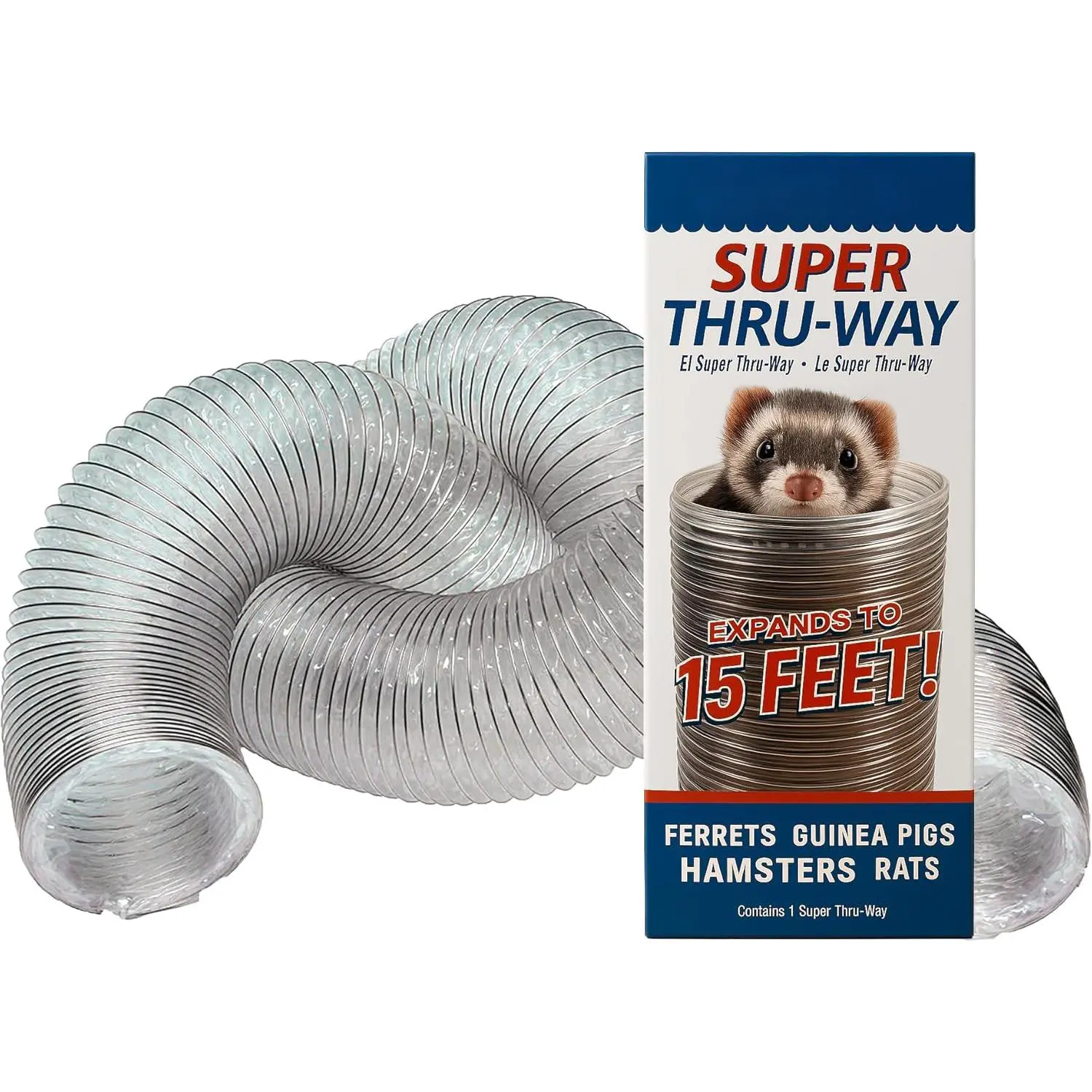 15 Ft See-Through Stretchable Flexible Ferret Tunnel, Ferret Enclosure Thru-Way Play Accessory for Small Animals (Hamster-Compatible) - Burrowing & Exploration Habitat Enrichment, Play Area