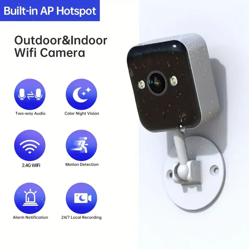 【JOOAN 1296P FHD WiFi Security Camera 】 Indoor/Outdoor IPX6 Waterproof, Color Night Vision, Motion Detection, Two-Way Audio, 1-Year Warranty, Works Even Offline