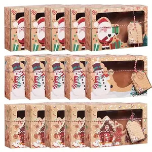 Merry Christmas Box Set, 15-24pcs, Santa & Snowman Designs, Kraft Paper Gift Boxes with Tags & Ribbons, Festive Holiday Decorations