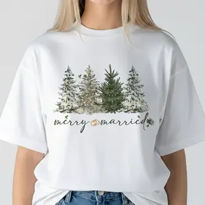 Merry And Married Christmas Tree Shirt, Pine Forest Holiday Winter Retro Sweatshirt, Christmas Crew Neck Sweatshirt, Vintage Christmas T shirt, Matching Couples Christmas Jumpers, New Married Christmas Gift