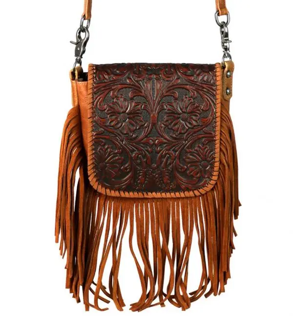 Tooled Cowhide Fringe Crossbody Bag - Elegant Design with Fringe Detail, Ideal for Everyday Use keyword bag