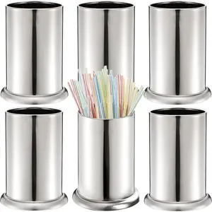 6 Pack Stainless Steel Straw Holder, Countertop Straw Dispenser, Drinking Straw Organizer Container for Store, Restaurant, Bar, Home, Kitchen Organizer for Spoons Forks Cutlery Gadgets