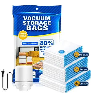 Vacuum Storage Bags with Hand Pump 80% Space Saver for Clothing Travel Luggage Blankets Comforters Multiple Sizes Plastic Packaging Bags Household Storage Solution