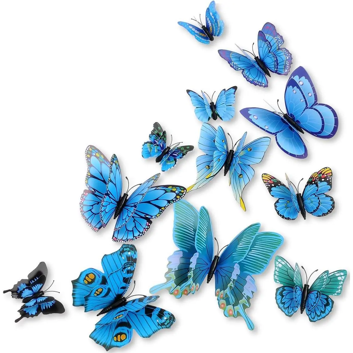 Mixed of 12 count   Butterfly Wall Stickers Decor Art Decorations!- (Blue)