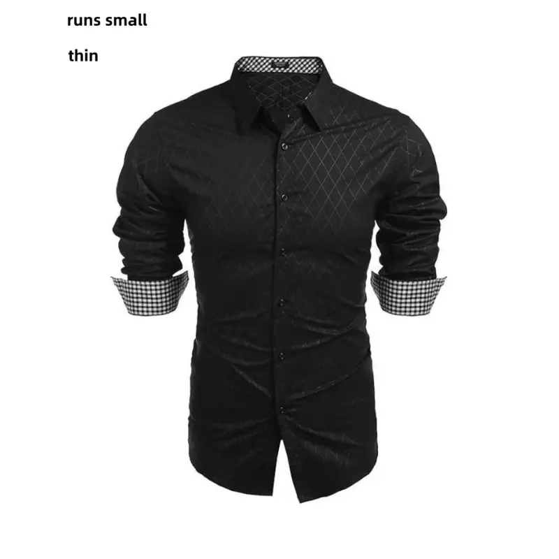 COOFANDY Men's Black Long Sleeve Slim Fit Dress Shirt - Premium Cotton Blend, Button Down, Contrast Plaid Collar & Cuffs, Dry Clean Only(Run Small) - TikTok Shop COOFANDY Men's Black Long Sleeve Slim Fit Dress Shirt - Premium Cotton Blend, Button Down, Contrast Plaid Collar & Cuffs, Dry Clean Only(Run Small) - TikTok Shop