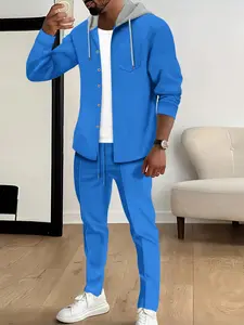 Men's Two-Piece Set, Spring Summer Fall, Casual High Waist Drawstring Pants, Elastic Running Suit, Fashion Men's Clothing