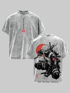 Naruto Anime Vintage Washed Tee, Sharingan Ninja Graphic Shirt Retro Double-Sided Water Wash T-Shirt, Oversized Japanese Streetwear, Dark Aesthetic Manga Top, Unisex Casual Anime Fashion Perfect Summer