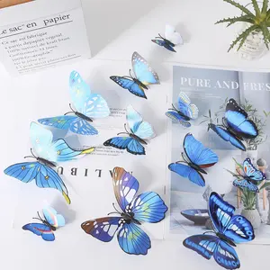 Butterfly Shape Wall Sticker, 12pcs/set 3D Romantic Decal with Double-sided Tape, DIY Creative Paster For Window Door Party Home Refrigerator