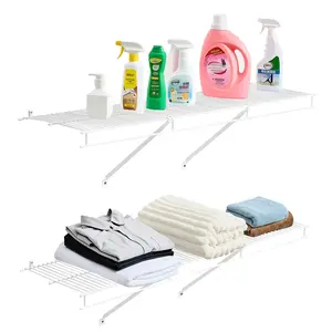 VEVOR Wire Shelf Kit, 4 ft, Set of 2, Wall Mounted Wire Shelves, Heavy-Duty Carbon Steel Hanging Shelf, Floating Wall Storage Shelves with Dip Coating, for Closet, Bedroom, Living Room, Office, Pantry