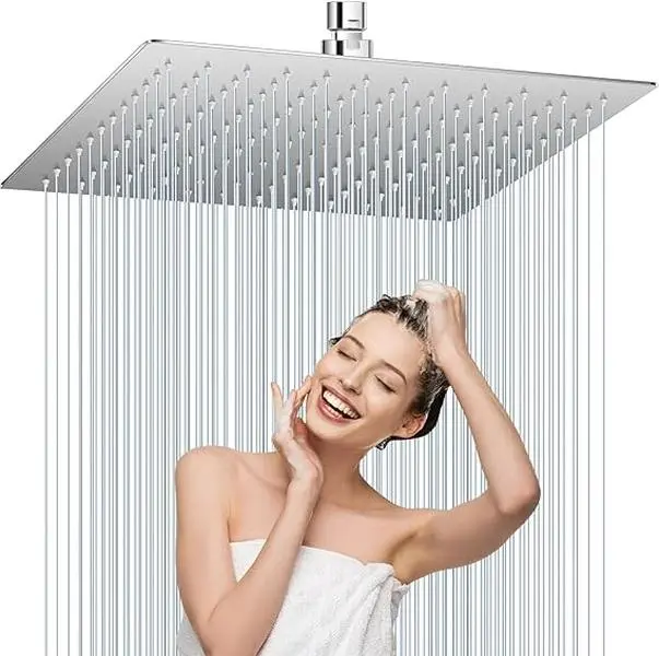 ATSHOWER 12 Inch Rain Shower Head, High Flow Large Rainfall Shower Heads Made of Stainless Steel, Waterfall High Pressure Bathroom Square Showerhead - Ceiling or Wall Mount, 12 Inch Size, Matte Black & Brushed Nickel & Polished Chrome Finish