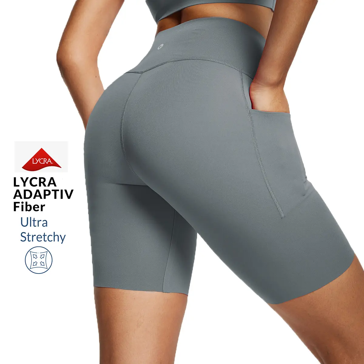 Baleaf Women's 8" High-Waisted Yoga Shorts - Lycra Adaptiv Fiber, Deep Double-Side Pockets, Stretchy Normal Type Female Lounge Wear for Home Pilates Workout