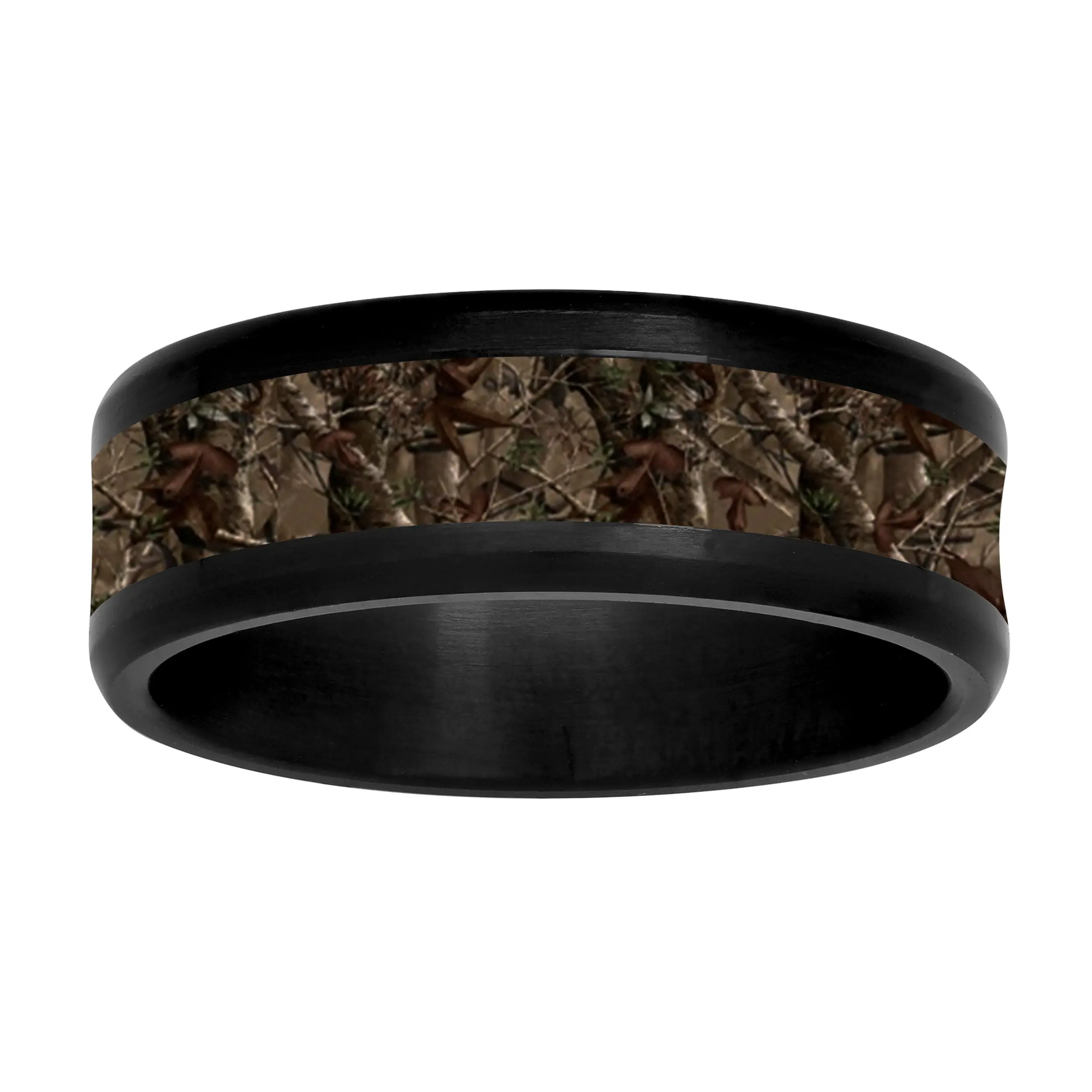 Men's Camouflage Round Ring, Classic 8mm Black Stainless Steel Band with Polished Edge, Scratch Resistant & Comfort Fit