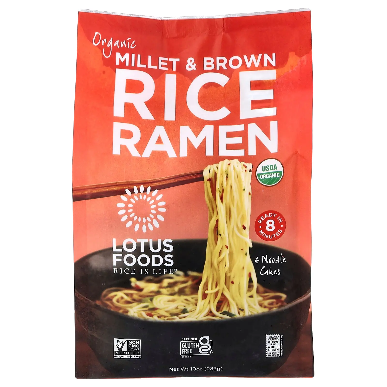 Lotus Foods Organic Millet & Brown Rice Ramen, 4 Packs, 10 oz (283 g)