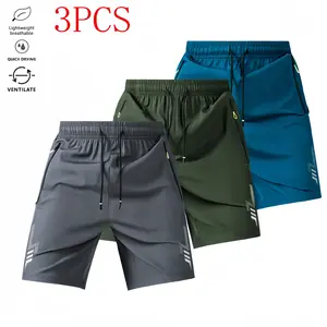 Men’s Lightweight Casual Shorts 3-Pack – Elastic waistband with adjustable drawstring, side pockets design, breathable fabric—ideal for basketball,and outdoor sports—sports shorts, fitness gear, regular fit, comfortable and form-fitt summer gym workout