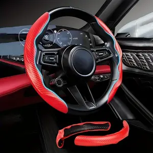 1pc Car Steering Wheel Cover, 15 Inch (about 38 Cm) Universal Faux Leather Carbon Fiber Texture Segmented Steering Wheel Protector, Men'S Women'S Car Interior Accessories, Suitable For Most Cars, SUV, Christmas Valentine'S Day Gift
