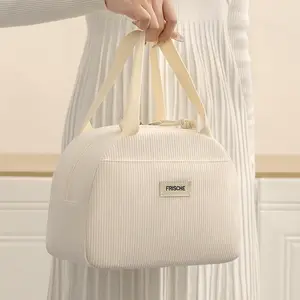 Thermal Lunch Bag，Stylish Semi Circle Insulated Lunch Bag，Corduroy Thermal Tote with Prints-Insulated Corduroy with Fun Prints，Perfect for Work & Office