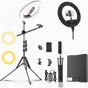 55W18 45cm Ring Light Kit [ Version] 6700K Dimmable LEDRinglightTripod Stand Dual Phone Holder for  Selfie Makeup LashTattoo Studio Lighting Painting,Photo Video Recording (Black)