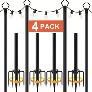 4 Pack String Light Poles, 10.1ft Light Poles for Outside String Lights, Outdoor Lights Pole with Fork, Metal Poles Stand for Patio Deck Backyard
