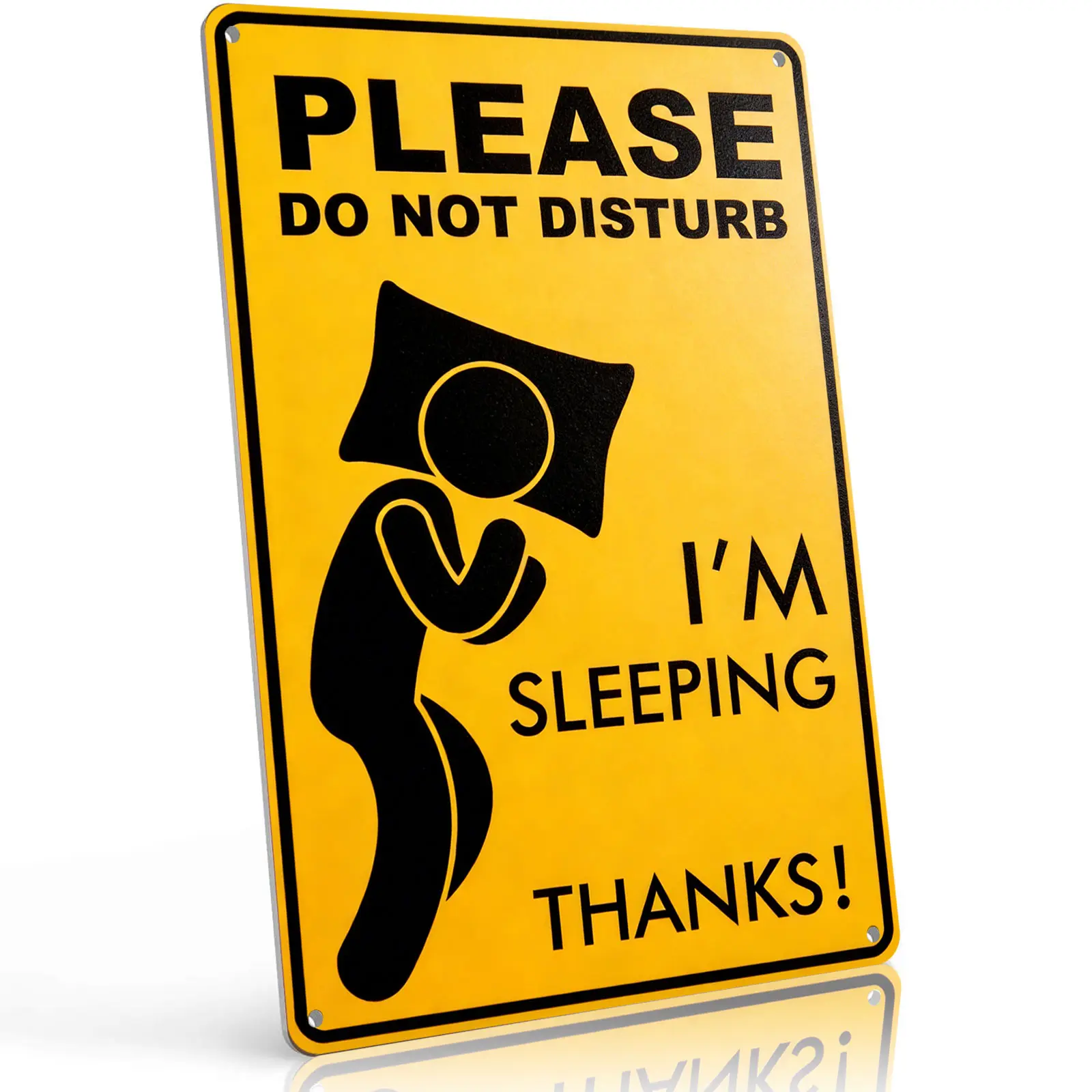 8x12 in Aluminum "Please Do Not Disturb I'm Sleeping Thanks" Metal Sign - Playful Yellow Home Decor Plaque, Whimsical Pillow Hugger Design, Durable Lightweight Wall Decor for Bedroom, Nursery