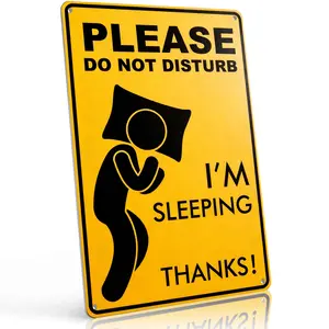 8x12 Inch Aluminum "Please Do Not Disturb I'm Sleeping Thanks" Metal Sign – Playful Yellow Wall Art for Bedroom, Dorm & Nursery. Whimsical Pillow Hugger Design, Durable & Lightweight. Ideal for Anyone Needing Peace & Quiet.