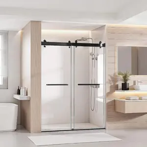 VEVOR Frameless Shower Door, 58-59 Wx 75 H in, Shower Sliding Glass Door with 5/16 in(8mm) Clear SGCC Tempered Glass, Waterproof Shatterproof Stainproof with Stainless Steel Hardware, Matte BlackVEVOR Super Brand Day