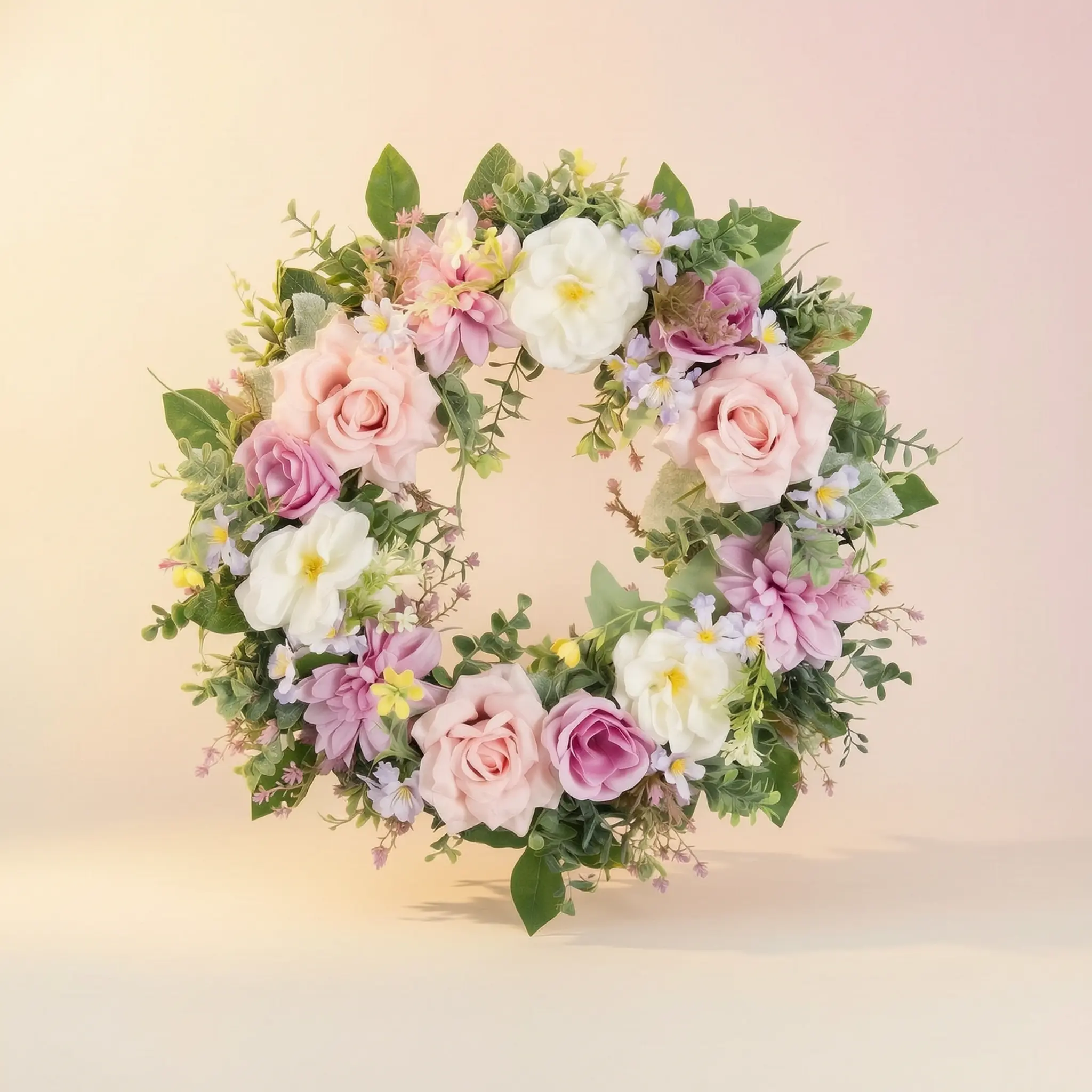 Modern Farmhouse Front Door Artificial Flower Wreath - Yellow Florals, Greenery Ornaments, Artificial Flower Decorations, Spring-Summer Outdoor Home Festive Room Decor, Wedding Flowers