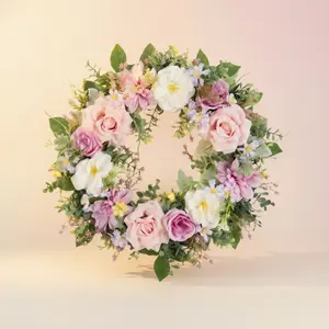 Modern Farmhouse Front Door Flower Wreath - Yellow Floral & Greenery Decorative Ornaments, Suitable for Spring & Summer Outdoor Home Festive Decorations