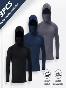3 Piece Sun Protection Hoodie Set, Breathable Quick Dry Lightweight Top, Outdoor Gym Sport UV Protection Sweatshirt, Gift for Husband Friend