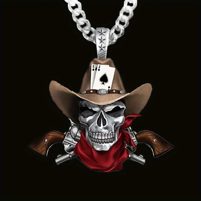 Stainless Steel Gothic Skull Necklace for Men | Punk Western Cowboy Pendant, Gift Giving, Party, Birthday Jewelry, Creative and Cool