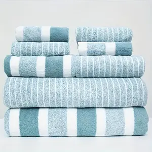 Striped Pattern Bathroom Towel Set, Premium Towel Set, 1 Set Bath Towel & Hand Towel & Face Towel, Soft Absorbent Towel for Home Bathroom Hotel Salon, Super Absorbent Towel